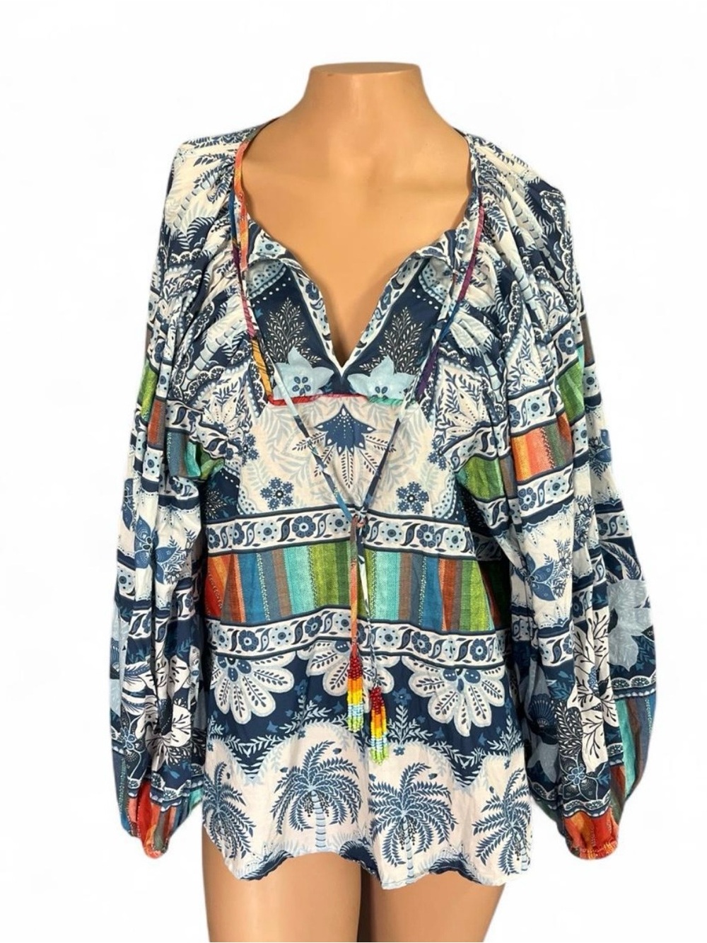 Farm Rio Blue Palms Peasant Blouse